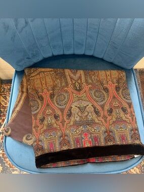 Talbots Paisley Sheer Scarf Velvet Ends Brown Red Gold 55 x 15.5